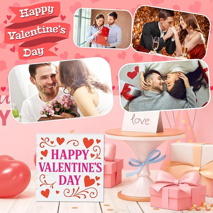 Valentines Table Decor, Happy Valentine's Day Home Office Sign for Porch Tiered Tray Shelf Party, Romantic Gifts Decorations for Wife Daughter Dad Husband