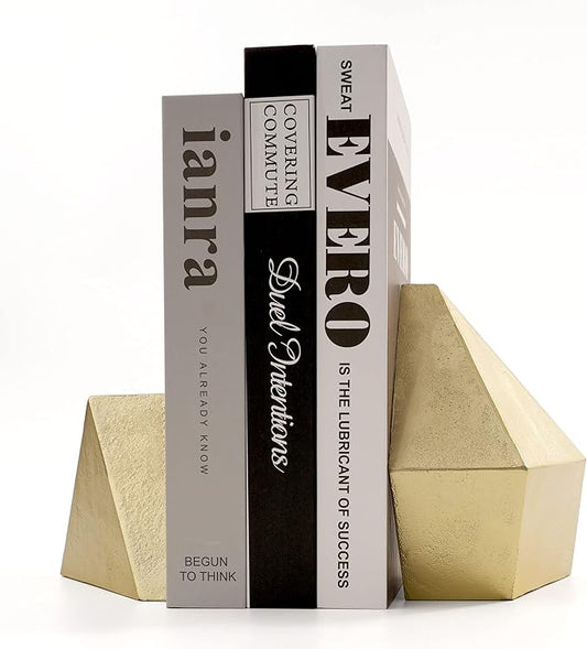 Ambipolar Decorative Gold Cast Iron Bookends, Home Decorative Bookends for Heavy Books, Abstract Bookends for Bookshelves, Office Desk, Living Room Decor