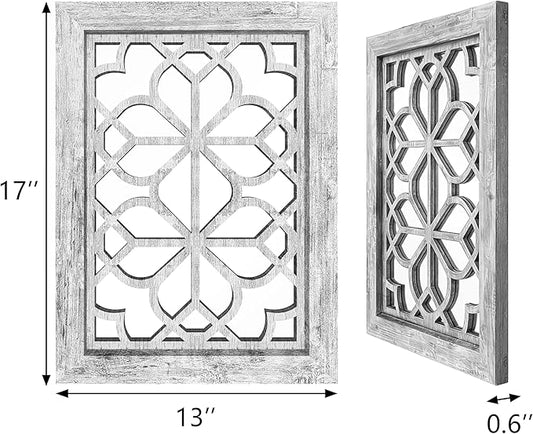Set of 2 13x17 Inch Rectangular Shatterproof Decorative Wall Mirrors, Boho Farmhouse Rustic Vintage Grey Accent Mirrors for Living Room, Bedroom, Entryway & Home Wall Decor(Grey)