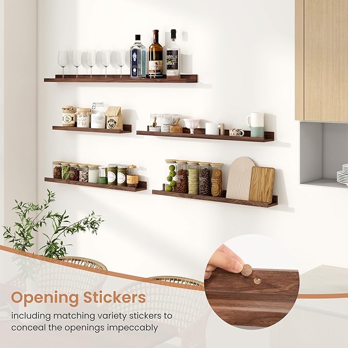 Dreamland Picture Ledge Shelf for Wall, Floating Shelves Set of 2, 48 Inch Long Floating Shelves with Lip for Living Room, Bedroom, Bathroom, Kitchen, Walnut