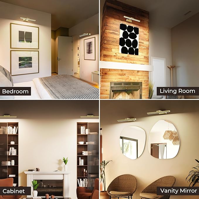 Wireless Picture Lights for Wall, Battery Operated Wall Light for Painting Rechargeable CCT Rotatable Art Gallery Light with Remote Dimmable Timer for Artwork Frame Display Dartboard (Gold, 16inch)