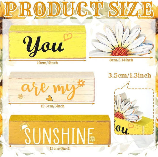 Amyhill Spring Table Decor You Are My Sunshine Wooden Block Sign Summer Tabletop Decorations Farmhouse Tiered Tray Decor Rustic Table Centerpieces for Home Desk Shelf Mantle Office Decorations