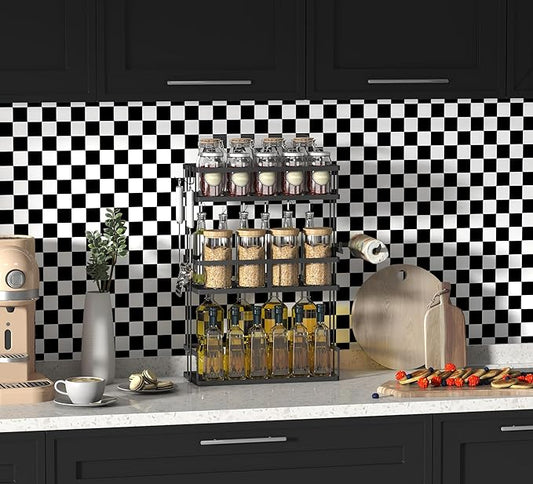 Modern Peel and Stick Wallpaper Black and White Mosaic Checkered Contact Paper 17.7"x78.8" Self Adhesive Lattice Wallpaper Removable Decorative Wallpapers for Bedroom Countertops Cabinet Vinyl Roll