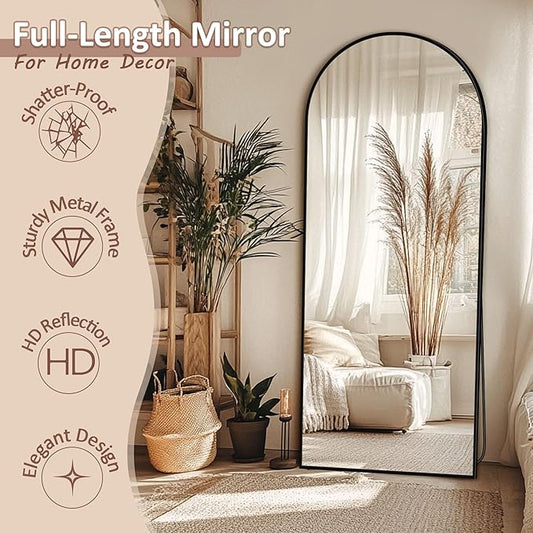 Full Length Mirror, 58" x 18.5" Arched Full Body Mirror Large Standing Floor Mirrors, Mirrors for Bedroom, Bathroom, Living Room Standing or Wall Leaning, Black