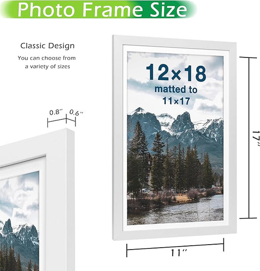 FrameWorks 2-Pack, 12x18 Matted to 11x17 Picture Frame, White – Classic Wooden Photo Frame with Tempered Glass, Modern Matte Finish for Prints, Posters, Certificates & Wall Decor – Gallery-Ready
