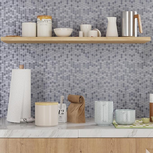 CRE8TIVE Thick Silver Grey Metallic Wallpaper for Kitchen Wallpaper Peel and Stick Textured 12"x354" Self Adhesive Hexagon Honeycomb Metal Contact Paper for Refrigerators Dishwashers Backsplash Walls