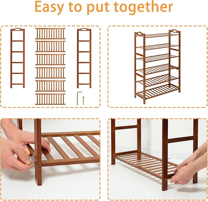 6 Tier Bamboo Shoe Rack, Free Standing Shoes Rack Shoe Shelf Shoe Organizer for Closet, Entryway, Bedroom, Living Room, Front Door, Studio, Bathroom