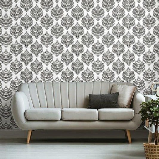 RoomMates RMK11509WP Hygge Fern Damask Black Peel and Stick Wallpaper