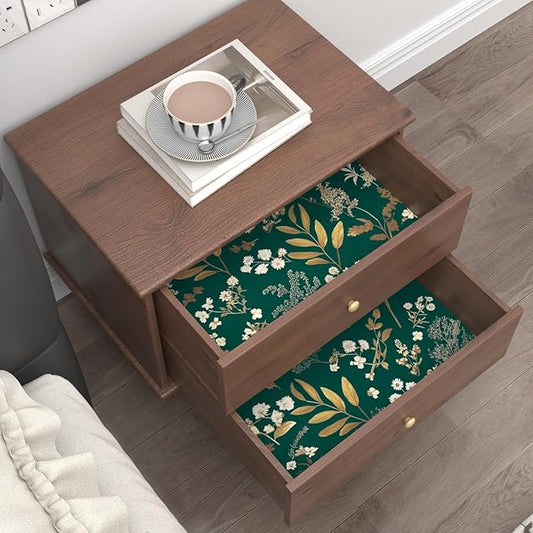 Dark Green Floral Wallpaper Peel and Stick Green Golden Leaf Wallpaper Vintage Floral Contact Paper Waterproof Self Adhesive Boho Delicate Wall Paper for Cabinet Rooms Walls Locker 17.5" x 118"