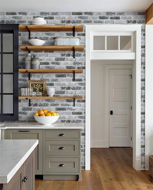 Guvana Grey Brick Wallpaper Peel and Stick Wallpaper 3D Vintage Brick Contact Paper Self Adhesive 17.3"×118" Removable Faux Brick Textured Wallpaper for Kitchen Decor Vinyl Roll