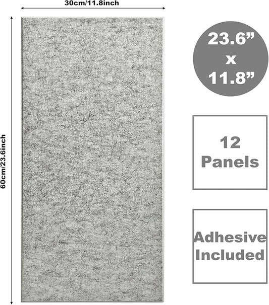 Acoustic Panels 12-Pack Soundproof Wall Panels 24"X12"X0.35" Sound Panels High Density Sound Dampening Panels - Gray Marble