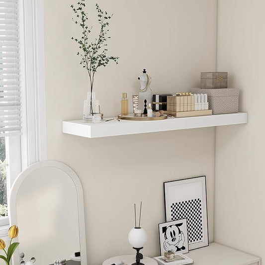 48 Inch White Floating Shelf | 12 Inch Deep Floating Shelves Set of 1 | 48" D x 12" D Rustic Wood Shelves for Wall | Deep White Shelves for Living Room Bathroom Laundry Room Kitchen