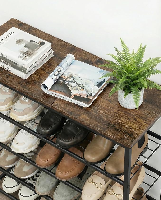 4-Tier Shoe Rack for Entryway, Bedroom & Living Room – Sturdy Shoe Storage Organizer with Adjustable Leveling Feet, Compact Design (26.9”x11.8”x26.1”), Rustic Brown