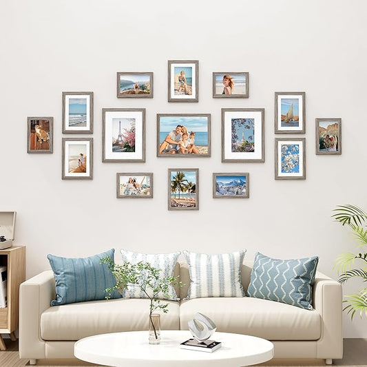 Vittanly 15 Pack Picture Frames Collage Wall Decor for Mounting or Tabletop Display, Gallery Frame Set for Family, Multi Sizes Including 3pcs 8x10, 6pcs 5x7, 6pcs 4x6, Dark Grey