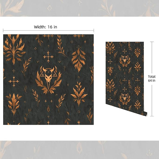 FLFK Dark Gray Wallpaper Peel and Stick Gold Bronze Totem 16" x 64" Waterproof Removable Contact Paper for Bedroom Shelf Cabinet Drawers Countertops