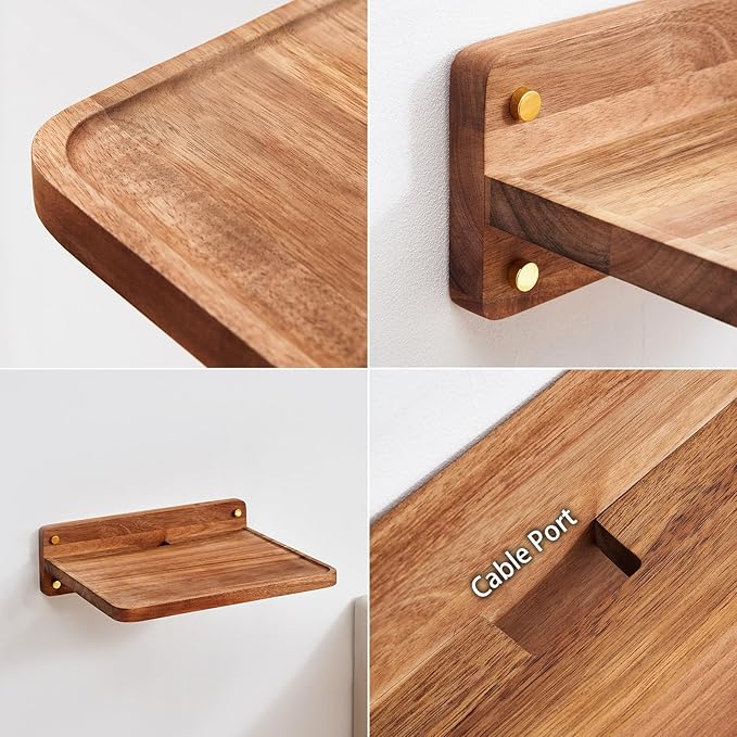 SARUFO Acacia Wood Projector Shelf for Wall Mount, 14.2" x 11" Floating Shelf & Rack Holder for Router, Modem, Cable Box, Compatible with Gaming Consoles Copyright Patent