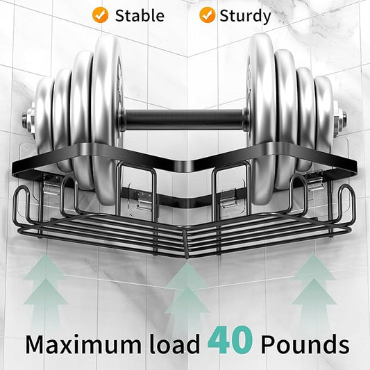 Moforoco Corner Shower Caddy Shelf Organizer Rack, Self Adhesive Black Bathroom Shelves Basket, Home Wall Shower Inside Organization and Storage Decor Rv Accessories, First Apartment Essentials(Black)