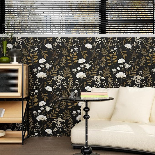 Dark Floral Wallpaper Peel and Stick Boho Wallpaper 17.5in x 393in Vintage Leaf Contact Paper Vinyl Waterproof Self Adhesive Leaf Botanical Wall Paper for Bedroom Walls Kitchen Cabinet