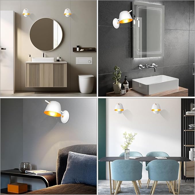 Kawell Modern Metal Wall Sconce Light Fixture Hardwired Indoor Night Light for Bedroom Living Room Kitchen Study Room, Minimalist White Finish