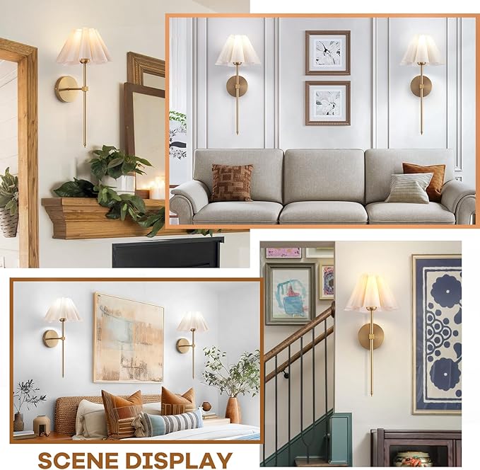 Battery Operated Wall Sconces Set of 2, Rechargeable RGB Wall Lights, Not Hardwired Wall Lights with Petal Shades, Wireless Wall Lamp with Remote Control for Living Room Corridor Bedroom etc