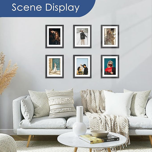 PEALSN 6x8 Picture Frame Set of 6, Display Pictures 5 x 7 with Mat or 6 x 8 without Mat for Wall Mounting or Table Top Display, Photo Frames Collage for Wall Decor, Black.