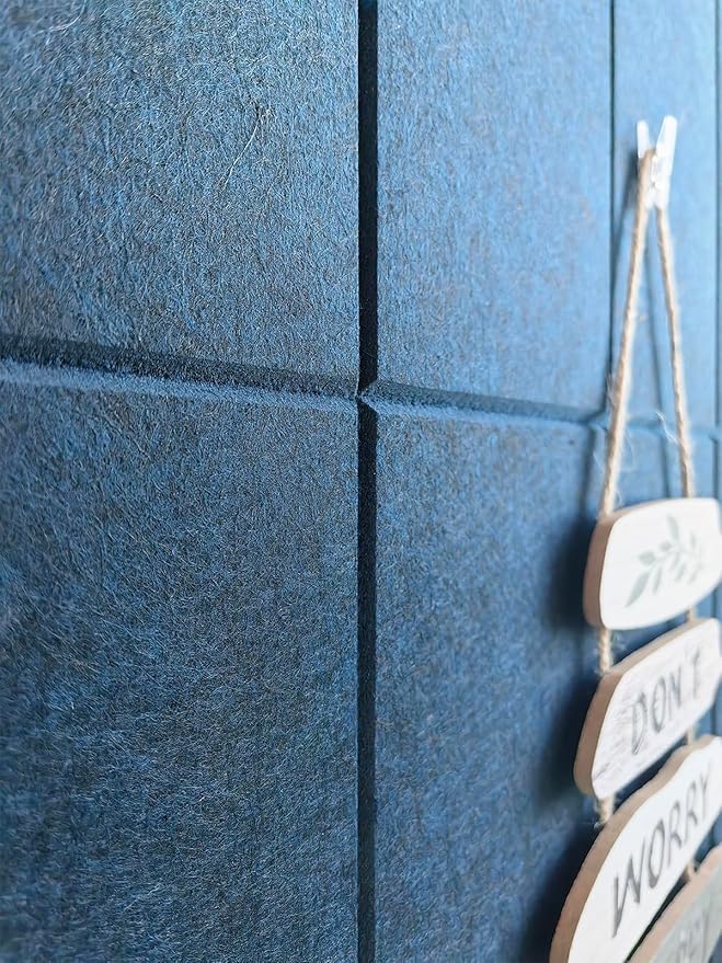 Shiplap Felt Wall Panels for Interior Wall Decor, Accent Wall Paneling for Bedroom Living Room & Office, Peel and Stick, Sound Absorbing – 24 Pack Felt Tiles with Adhesive – Prussian Blue