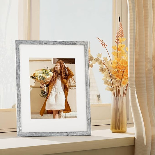 Vittanly 11x14 Picture Frame Set of 4, Display Pictures 8x10 with Mat or 11x14 without Mat, Engineered Wood with Shatter Resistant Plexiglass, Wall Gallery Photo Frames for Wall or Tabletop, Grey