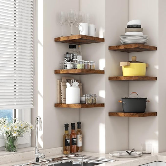 Square Floating Shelves for Wall 12"W x 12"D x 1.2"H, Engineered Wood Wall Shelves with Invisible Brackets for Living Room Bedroom Bathroom Office Kitchen Storage Decor, Rustic Brown Finish, Set of 3