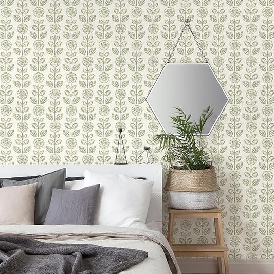 Wudnaye Vintage Floral Peel and Stick Wallpaper Beige Floral Contact Paper 17.7in × 393.7in Tulip Self Adhesive Wallpaper Boho Flowers Removable Waterproof Wall Paper for Bathroom Bedroom Decorative