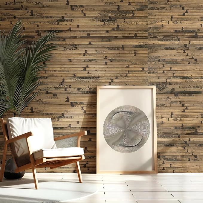 Natural Bamboo Wall Panel for Interior Wall Decor, Renewable Pole Wrap Wainscoting Paneling for Wall Ceiling Furniture Cabinet Office, 12 x 96 Inch, Dark Burned