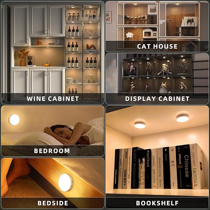 Puck Lights with Remote Control, Under Cabinet Lighting with Magnetic and Cordless, 1200mAh Rechargeable Closet Lights Stick On Lights for Under Cabinet,Hallway, Stairway,Closet (Warm White,9pcs)
