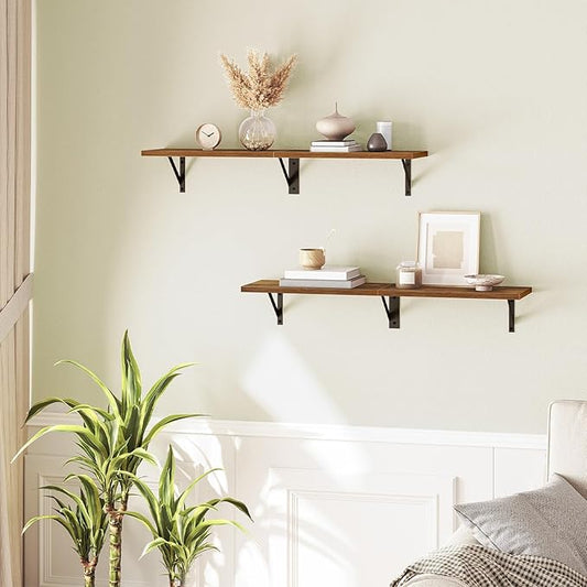 HOOBRO Floating Shelves, 30 Inch Wall Shelf Set of 2, Wall-Mounted Storage Shelves, Retro Hanging Shelf with Metal Frame, for Living Room, Bedroom, Bathroom, Kitchen, Rustic Brown and Black BF24BJ01