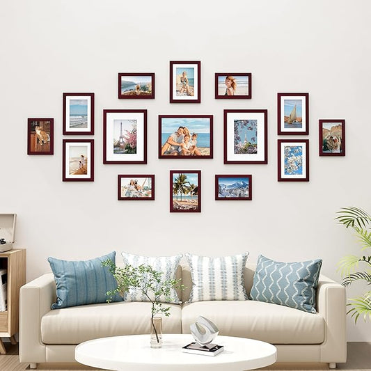 Vittanly 15 Pack Picture Frames Collage Wall Decor for Mounting or Tabletop Display, Gallery Frame Set for Family, Multi Sizes Including 3pcs 8x10, 6pcs 5x7, 6pcs 4x6, Cherry Red