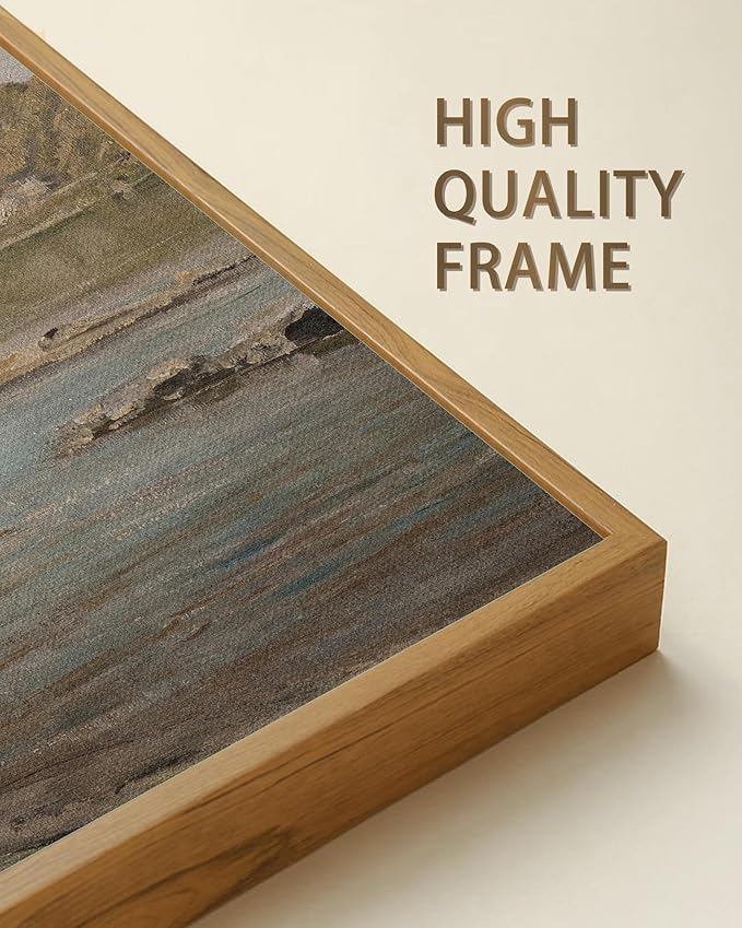 SHENIFY 8x10in Vintage Landscape Mountain River Decor for Bathroom Office Hallway Decor - Natural Framed