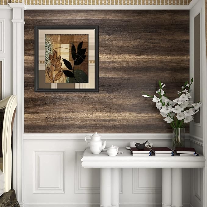 Stickyart Distressed Wood Stick and Peel Wallpaper Brown Textured Wood Wallpaper Self Adhesive Removable Wood Grain Vinyl Wrap for Cabinets Faux Wood Wall Paper Decorative Farmhouse Furniture 12"x160"