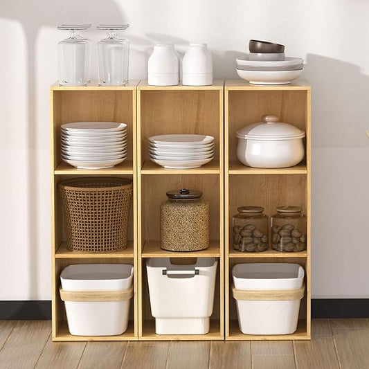 3 Cube Storage Organizer,Cube Shelf,3 Tier Cube Low Bookcase Freestanding Storage Display Organizer, Three-Cubes Open Shelf Bookshelf for Home Office (Oak, 3-Cube)