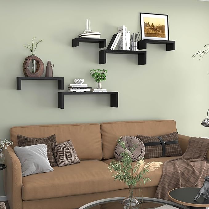 Black Floating Shelves for Wall Shelf for Bedroom, Waterproof Solid Wood Floating Shelves Bathroom,Small Relief Textures, Suitable for Bedroom, Living Rooms, Kitchens, Office, and Bathroom