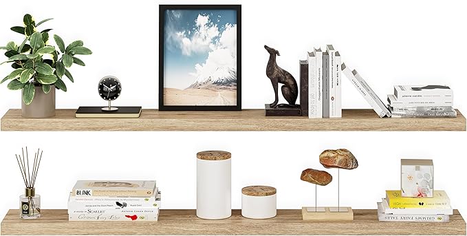 Ballucci Floating Shelves for Wall, 60" Wood Wall Shelf Set of 2, with Invisible Brackets for Bathroom, Living Room, Bedroom, Kitchen, Nursery, 8" Deep, Oak Finish