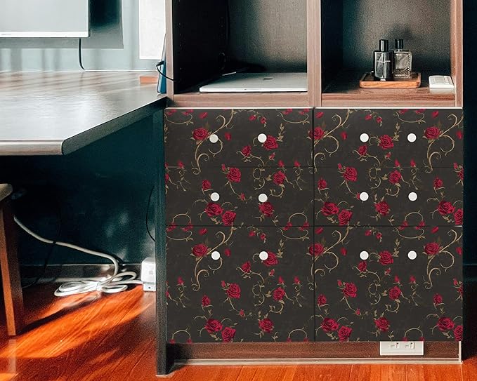 FLFK Gothic Rose Floral Wallpaper Peel and Stick 16in x 64in Wall Paper for Walls, Kitchen, Bathroom, Bedroom, Living Room, Dining Room, Office, Home Decor