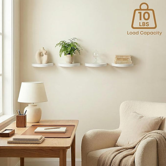 Small Wood Floating Shelves (2-Pack, 6-inch Diameter) - Round Sturdy Invisible Wall Mount Display for Small Plants,Toys,Bathroom,Living Room Storage & Modern Rustic Décor (White)