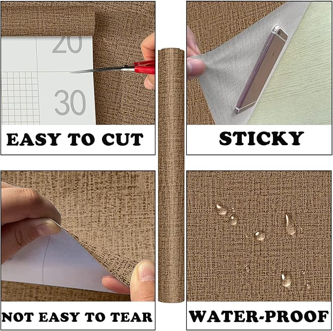 Yancorp 16"x394" Textured Fabric Faux Grasscloth Peel and Stick Wallpaper Self-Adhesive Linen Removable Wall Paper Cabinets Counter Top Liners