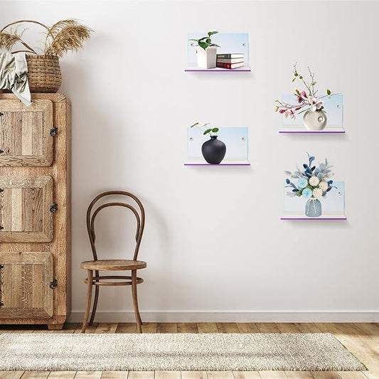10 Pieces Small Floating Shelves for Wall 4'' Acrylic Mini Wall Shelf Acrylic Display Shelf Clear Hanging Shelves Room Decor for Bedroom, Bathroom, Living Room, Office