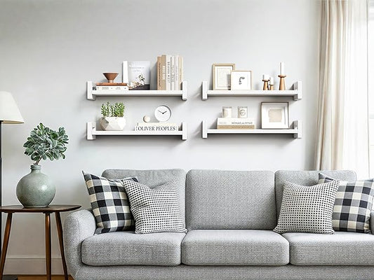 Vailando Floating Shelves for Wall, Set of 3 Solid Wood Wall Mounted Shelves, 16" White Display Shelf for Bedroom, Living Room, Bathroom, and Kitchen Decor - Heavy-Duty & Natural Pine