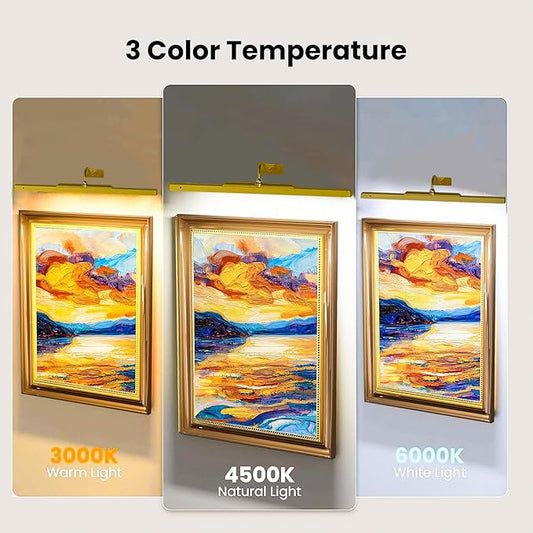 2 Pack Picture Art Lights - 24 Inch Gold Cordless Battery Powered Art Light with Dimmable Remote for Living Room, Artwork & Dartboard