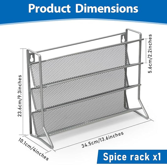 1PCS 4Tier Spice Rack for Counter Free Standing,Spice Rack for Inside Cupboard Hanging Wall Mounted Spice Seasoning Organiser Spice Jars Bottle Organizer for Kitchen Pantry(Silver)