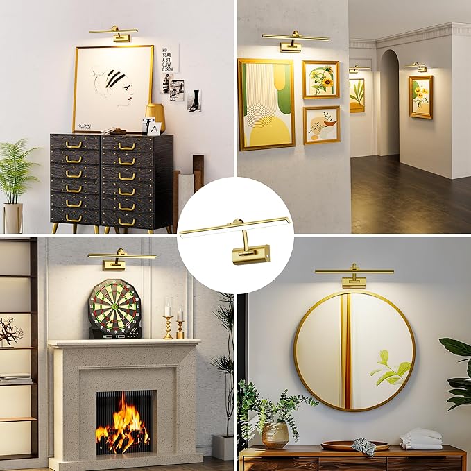 Picture Lights for Wall, 5200mAh Rechargeable Battery Operated Picture Light with Remote, 15.7" Dimmable 3 Colors Wireless Art Lighting for Paintings Picture Frame Gallery Dartboard, Brass