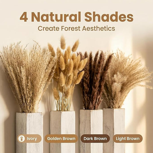 4-Piece Wooden Hanging Wall Vase Set with Pampas Grass and Eucalyptus Dried Flowers, Modern Farmhouse Home Decor for Living Room Entryway Bathroom Hallway Dining Room(Vintage White)