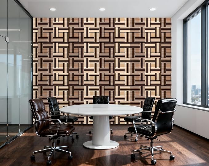 WoveN SounD Artisan Acoustic Wall Panels, 16 Pack 12x12 Inch, Wood Veneer Carved Sound Proof Wall Decor, Self-Adhesive for Home, Studio, Office & Focus Zones, Metre, Teak