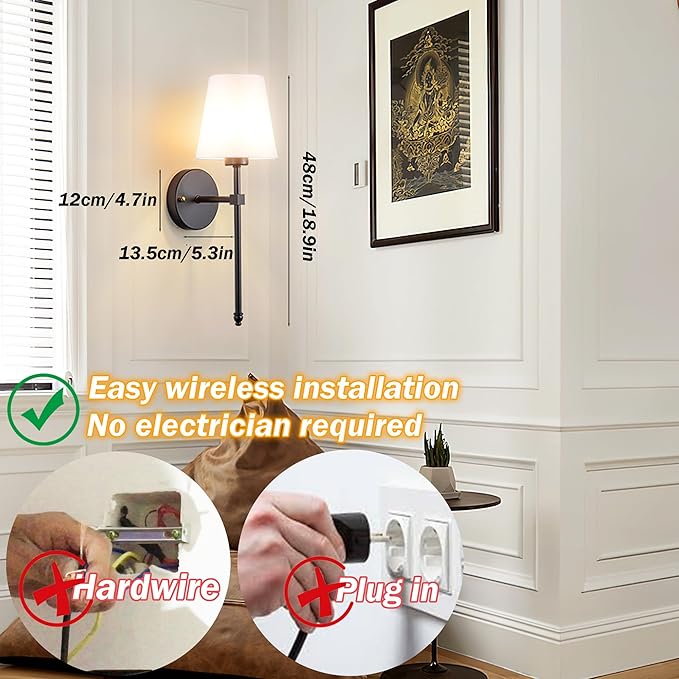 Wall Sconces Set Of Two Battery Operated, Wireless Sconces Wall Lighting Indoor Battery Operated Sconces With Remote Control, 10000mAh RGB Dimmable Rechargeable Wall Sconce For Bedroom, Including Bulb