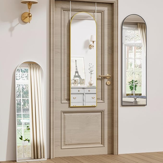 Vlush Door Mirror, Full Length Mirrors Over The Door, 14'' x 48'' Hanging/Rectangular Wall Mirror, Wall-Mounted/Hanging/Leaning, Home Decor,(White)